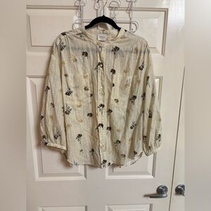 Wrap London Cream Floral-Print Button-Up Blouse